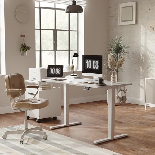 Image of FEZIBO Electric Standing Desk, 55 inch x 24 inch Adjustable Height Sit /Stand Desk for Home Office, Ergonomic Workstation Computer Desk, White