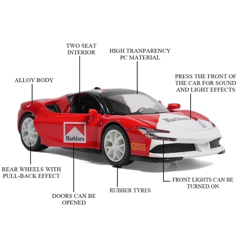 Image of Invite Enterprise Ferrari MARBLORO Model Car 1:32 Exclusive Alloy Metal Pull Back Die-cast Car Die-cast Metal Pullback Toy car with Openable Doors & Light Music