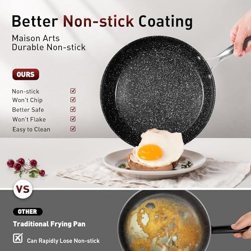 MAISON ARTS Hard Anodized Nonstick Frying Pans Set 2 Piece, 10" and 12" Ceramic Coating Skillets with Stainless Steel Handle, Induction Compatible - Thumbnail 2