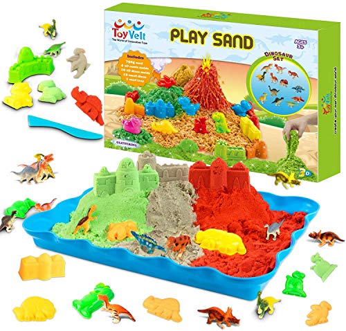 Toyvelt Play Sand Kit Dinosaur Toys, and Dinosaur Figures Set - Incl 14 Molds and 3 Bags of Play San - //coolthings.us