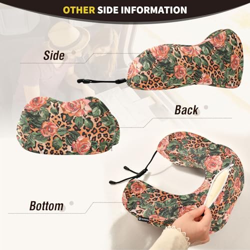Image of ALAZA Leopard Spots Roses Travel Neck Pillow Memory Foam Neck Pillow with Storage Bag,Soft Travel Pillow for Sleeping Travel Airplane Car Office Home
