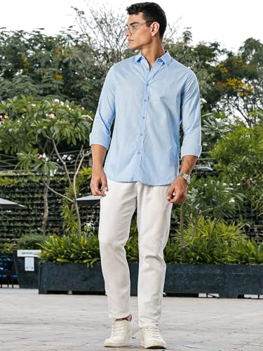 Image of Thomas Scott Men's | Linen Blend | Solid | Premium Cotton Linen Blend | Full Sleeve | Casual Shirt for Men