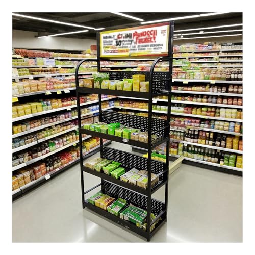 BFECGDXT 4-Tier Retail Display Racks, Metal Display Shelving, Heavy-Duty Standing Shelves for Supermarkets, Garages, Stores, Warehouses, Home & Kitchen, 31.4" W x 67" H