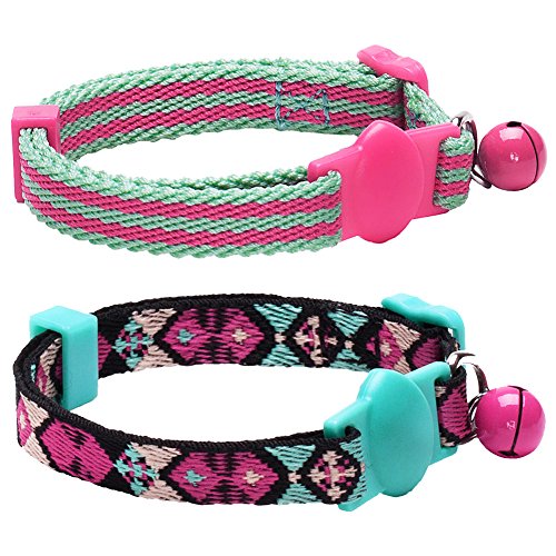 Blueberry Pet Lot de 2 Réglable Collier pour Chat avec Boucle Anti-étranglement avec Design...