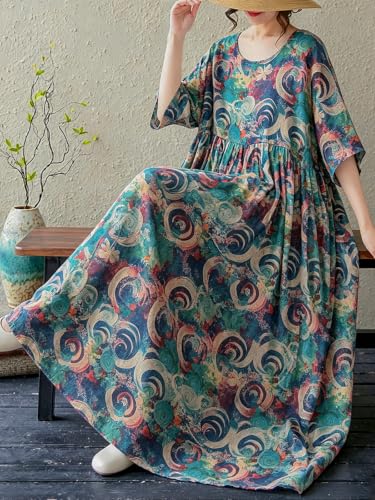 Image of Women's Plus Size Dresses Casual Vintage Printed Summer Baggy Dress