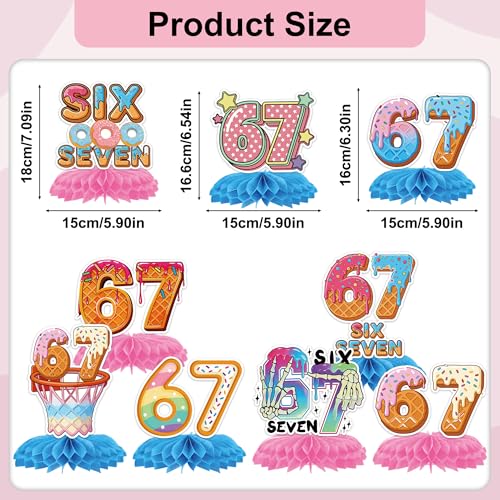 Image of 6 7 Birthday Decorations, Funny Six Seven Donut Ice Cream Table Honeycomb Centerpieces for Kids Teens Adults 67 Meme Themed Party Favors Supplies