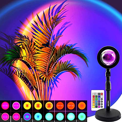 Image of Sunset Projection Lamp with Remote | 16 Color Changing LED Night Light | 360 Rotating Mood Lamp for Bedroom, Photography, Parties, Home Decor (Multicolor, Plastic)