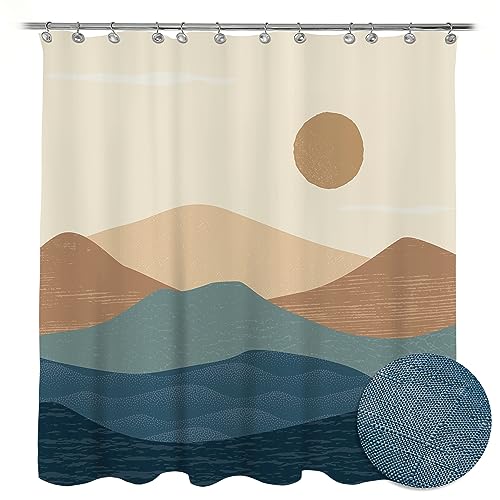 AELS Boho Shower Curtain, Abstract Mountain Sun Shower Curtain Set with 12 Hooks, Mid Century Minimalist Fabric Navy Blue Shower Curtains for Bathroom Decor AELS Boho Shower Curtain, Abstract Mountain Sun Shower Curtain Set with 12 Hooks, Mid Century Minimalist Fabric Navy Blue Shower Curtains for Bathroom Decor