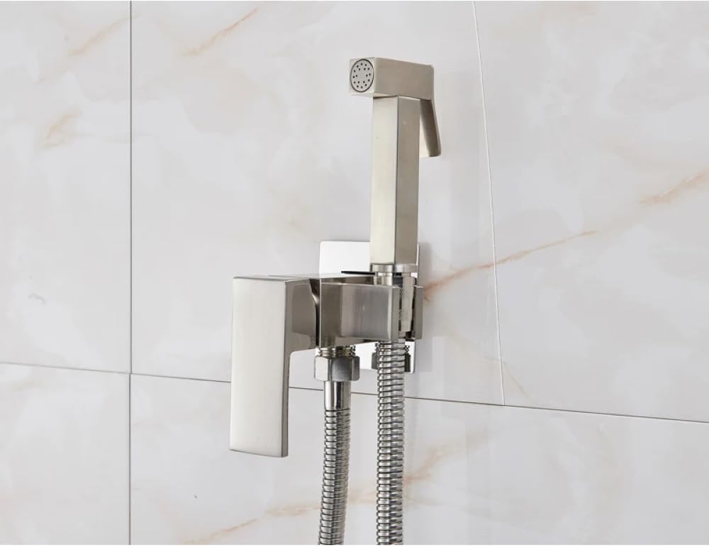 Zestaw głowicy natryskowej do WC bidet montaż ścienny nikiel szczotkowany mosiądz 1/2" | Odporna na korozję powierzchnia, montaż oszczędzający miejsce