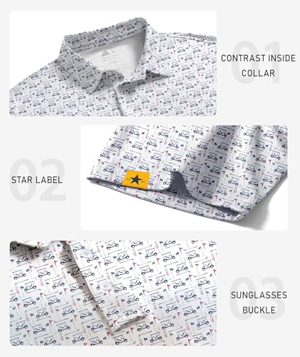 Image of ZITY Mens Golf Polo Shirts Short Sleeve UPF 50+ Performance Moisture Wicking Print Pattern Casual Collared Golf Shirt for Men