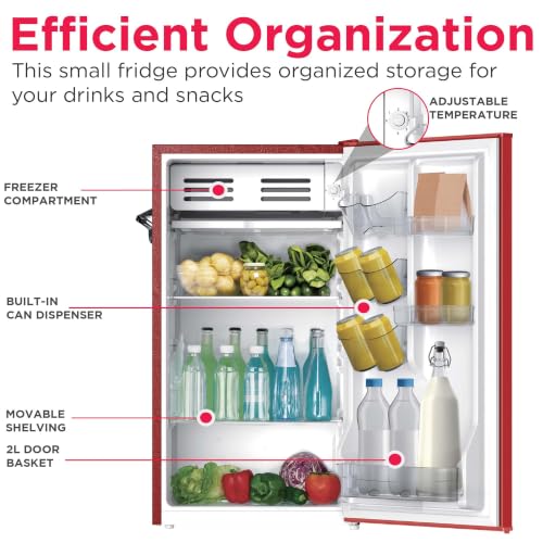Frigidaire Retro Compact Fridge with Chiller, 3.2 cu ft Countertop Fridge with Built-in Bottle Opener, Compact Refrigerator for Office, Bedroom, Dorm Room or Cabin (Red) - image 4