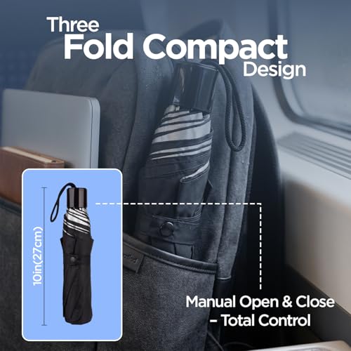 Image of UNIGEN 3 Fold Automatic Umbrella for Men & Women | 43 Inch Canopy Coverage | Windproof, UV Protection & Rain Resistant | Compact Travel Umbrella | Lightweight Portable Design for Office, Car & Outdoor Use | Black