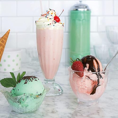 Image of 350ml Faluda Milkshake Glass, Fountain Classic Glass for Ice Cream, Coco Cocktail Desert Decoration American Diner Style Fountain Long Tall Smoothie Fruit Juice Glass (Pack of 6 Glass)