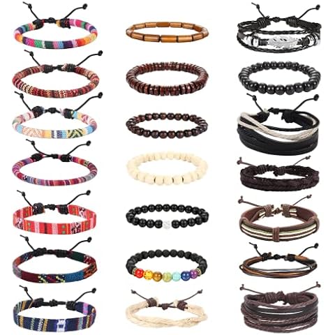 Dochais 20pcs Boho Friendship Wrap Bracelet Handmade Black Stone String Braided Anklet Bracelets String Lucky Charm Bracelet Colorful Rope Surf Adjustable Protection Bracelets Cover