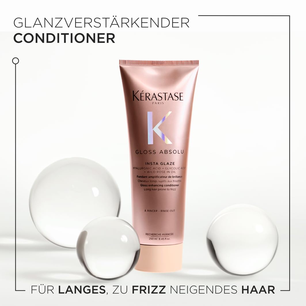 Kérastase Gloss Absolu Fondant Insta Glaze, Conditioner für langes und zu Frizz neigendes Haar, Mit Hyaluronsäure, Glykolsäure und Wildrosenöl, Für intensiven Glanz & Volumen