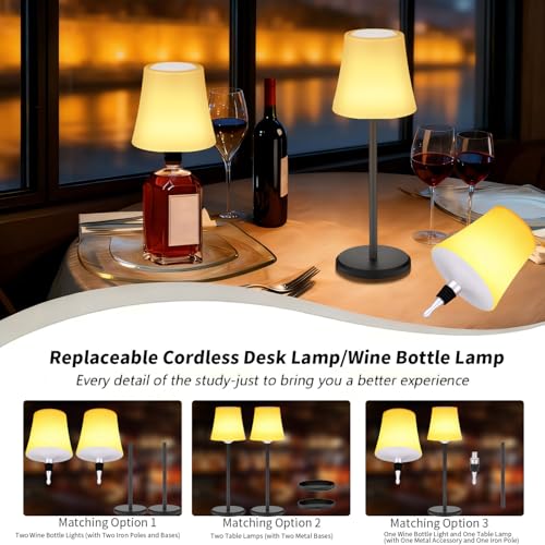 Image of 2Pack Wireless Wine Bottle Lamp Dimmable Rechargeable 3 Color&RGB LED Bottle Lights for Liquor & Wine Bottles Touch Control Battery Operated LED Lamp ABS Cordless Lampshade (2, Wine bottle+Table lamp)