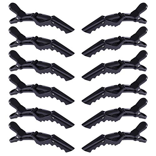 GLAMFIELDS 12 pcs Alligator Hair Clips for Styling Sectioning, Non-slip Grip Clips for Hair Cutting, Durable Women Professional Plastic Salon Hairclip with Wide Teeth & Double-Hinged Design Black