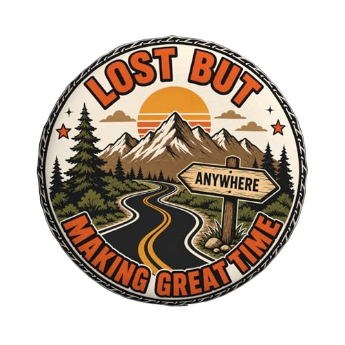 Image of Funny Spare Tire Cover, Lost But Making Great Time Printed Tire Cover for SUVs RVs Trailers Campers Trucks, Outdoor Spare Wheel Protector(15 inch for Diameter 27 inch-29 inch)