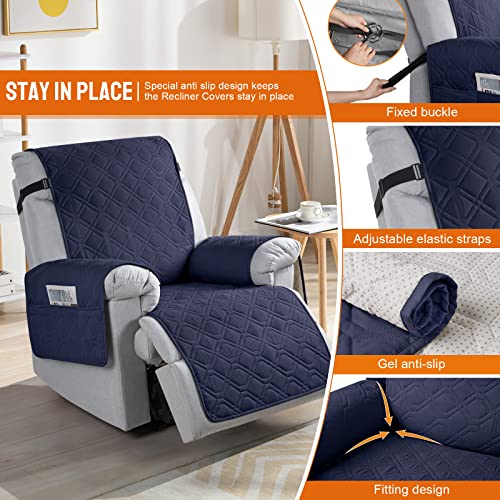 Image of VANSOFY 100% Waterproof Recliner Chair Covers, Recliner Cover Non-Slip Dog Chair Cover Furniture Protector Washable Slipcover with Pocket, Elastic Straps for Pets, Dogs(Dark Blue, 23.6 inch)