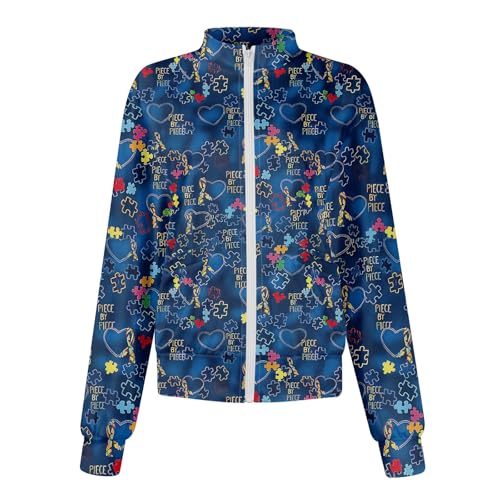 Scrub Jackets for Woman Zip Up Long Sleeve Tops Print Plus Size Womens Scrubs for Women Nursing Shirts with Pockets