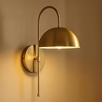 Vista 3 de Lark Lou - Aplique de pared individual, cuello de cisne delgado, pantalla de cúpula, interruptor de encendido/apagado, latón lacado