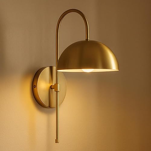 Miniatura 3 de Lark Lou 83300LCB - Aplique de pared individual, cuello de cisne delgado, pantalla de cúpula, interruptor de encendidoapagado, latón lacado