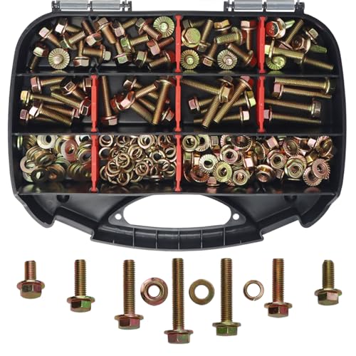 214pcs Class 10.9 Metric Flange Bolts Assortment Kit, M8x1.25 Bolts (16-45mm), Metric Bolts and Nuts Assortment, Hex Bolt and Nut Washers Kit, Yellow Zinc Plated