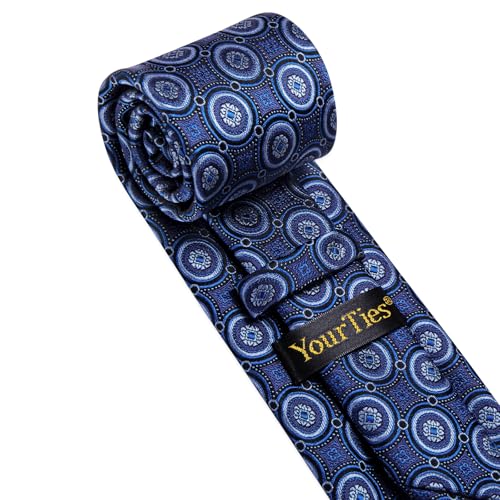 Image of YourTies Silk Paisley Floral Tie and Pocket Square Cufflinks with Lapel Pin Sets for Men 5PC Wedding Party