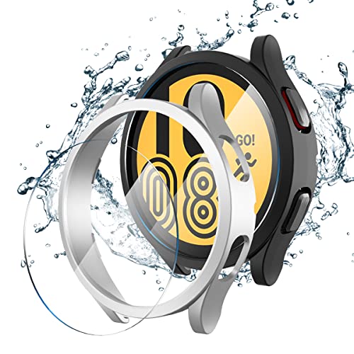 Suoman 4-Pack for Samsung Galaxy Watch 4 40mm Screen Protector + Protector Cover, Tempered Glass Screen + All-Round PC Matte Protector Case Set for Galaxy Watch 4 40mm (Black + Black)