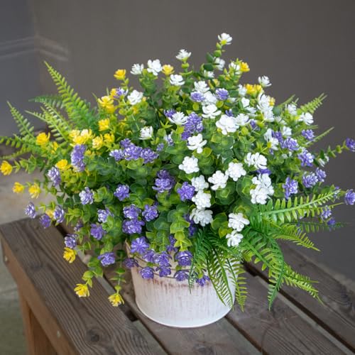 BCBLF Artificial Flowers Outdoors, 16 Bundles Fake Flowers UV-Anti for Decoration, Fall Autumn Decoration, Resistant Faux Flowers Plants for Planter, YellowBlueWhiteFern by BCBLF - Image 2