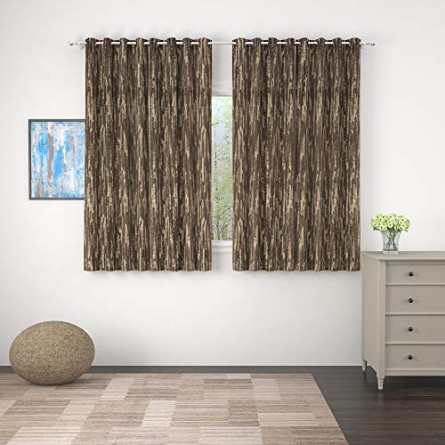Image of Story@Home Bloom Collection Jacquard Lavish and Modern Rich Textured Solid 4 Piece Eyelet Ring top Window Curtain for Bedroom and Hall - 5 Feet, Rough Brown