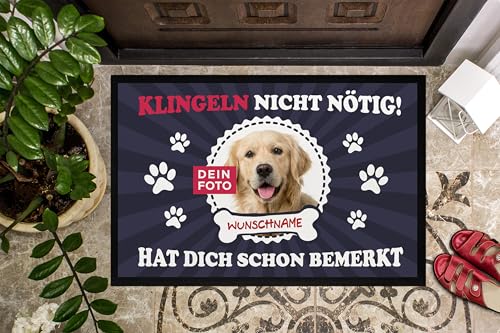 SpecialMe® Fußmatte mit eigenem Hund selbst gestalten personalisiert mit Name und Foto Haustier Hundebesitzer rutschfest & waschbar schwarz 60x40cm