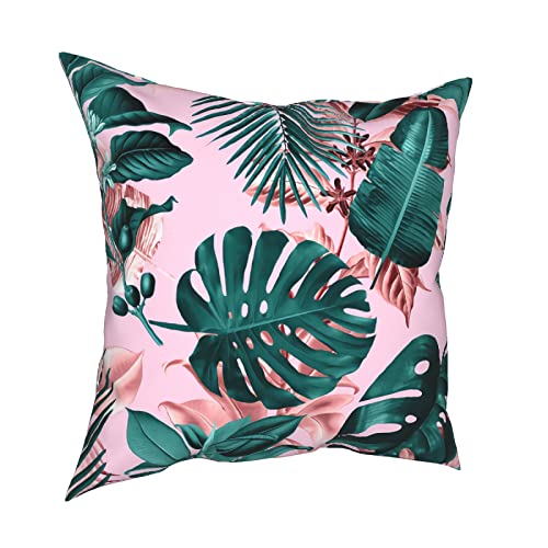 Housse de coussin décorative en coton avec motif feuille de palmier sur fond rose - 45,7 x 45,7 cm Cover