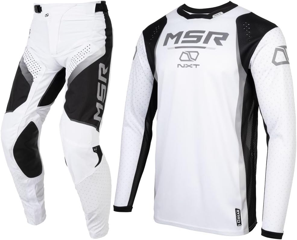 MSR NXT Grid Dirt Bike Motocross Jersey and Pant Combo White/Grey Large Jersey, 34" Pant