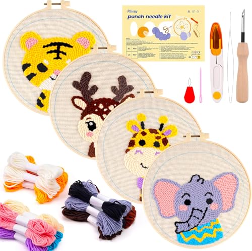 Kit aiguille à poinçonner Pllieay lot de 4 broderies animaux débutant