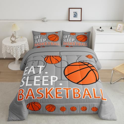 Image of Feelyou Basketball Comforter Set Grey Bedding Twin Size for Kids Teens