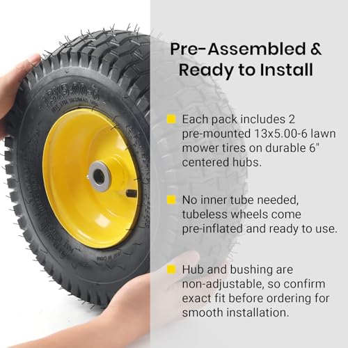 image for AR-PRO 13x5.00-6 Tire and Wheel Assembly (2-Pack), Tubeless Lawn Mower