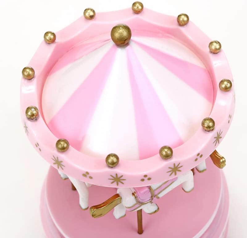Music Box Carousel Gift Christmas Wedding Birthday Gift Decor Cake Topper For Girls Boys (Pink)
