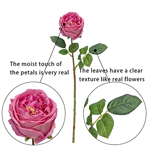 Duyone Fake Flowers For Decoration Home Decor Real Touch Artificial Flowers Austin Rose Peony Latex Fake Flower Living Room Decoration Vivid Pink Roses Peonies (Rose Red 4Pcs) #TOP1