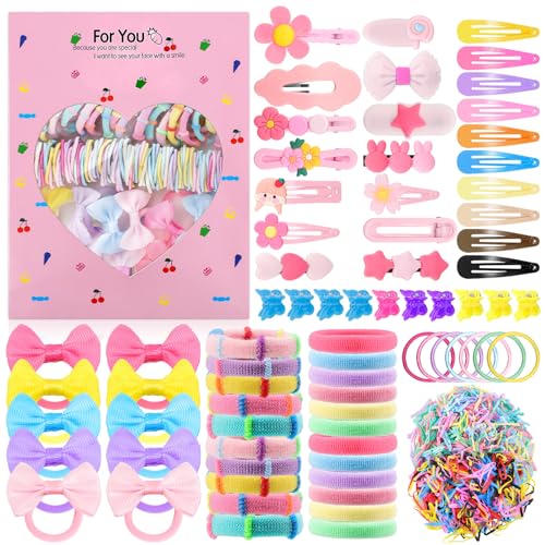 1200 Stück Mädchen Haarschmuck Set, Haargummi Bunt Süße Haarspangen Klein Haarclips Geschenke für Weihnachten Neujahr Geburtstag