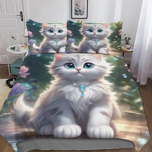 Housse de couette chat parure de lit double 200x200 enfant - 2