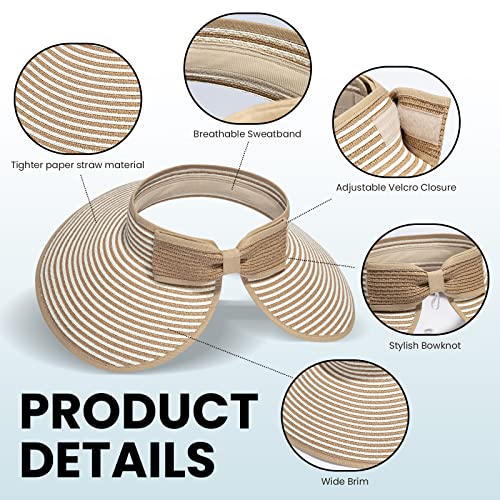 Simplicity Sun Hats For Women Fashionable Womens Wide Brim Hat Roll-Up Straw Sun Visor Hat Beige/White #TOP2