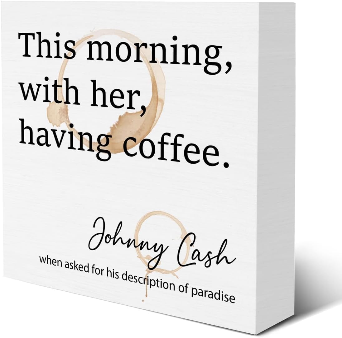 7x7 Inch Wooden Box Sign Coffee Quote Farmhouse Desk Decor