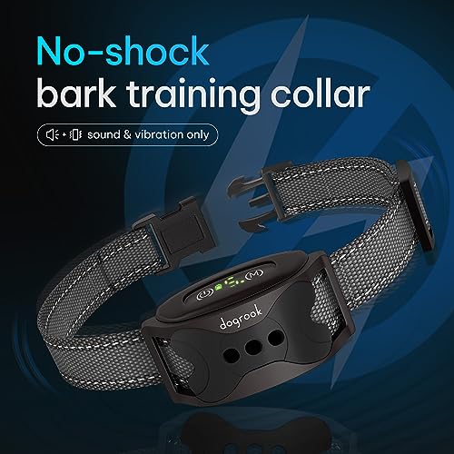 Image of DogRook Rechargeable Dog Bark Collar - No Shock Training Smart Collar - Beep & Vibrating - Anti Bark Collar for Large Dog, Medium & Small Dog - No Shock Bark Collar - 12-110 lbs