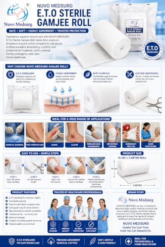 Image of E.T.O-Sterile Gamjee Roll | Size: 15cm x 3m | Pack of 1 Roll | Medical-Grade Absorbent Cotton | For External Use Only | Suitable for Hospitals, Clinics, First Aid Kits & Home Care.