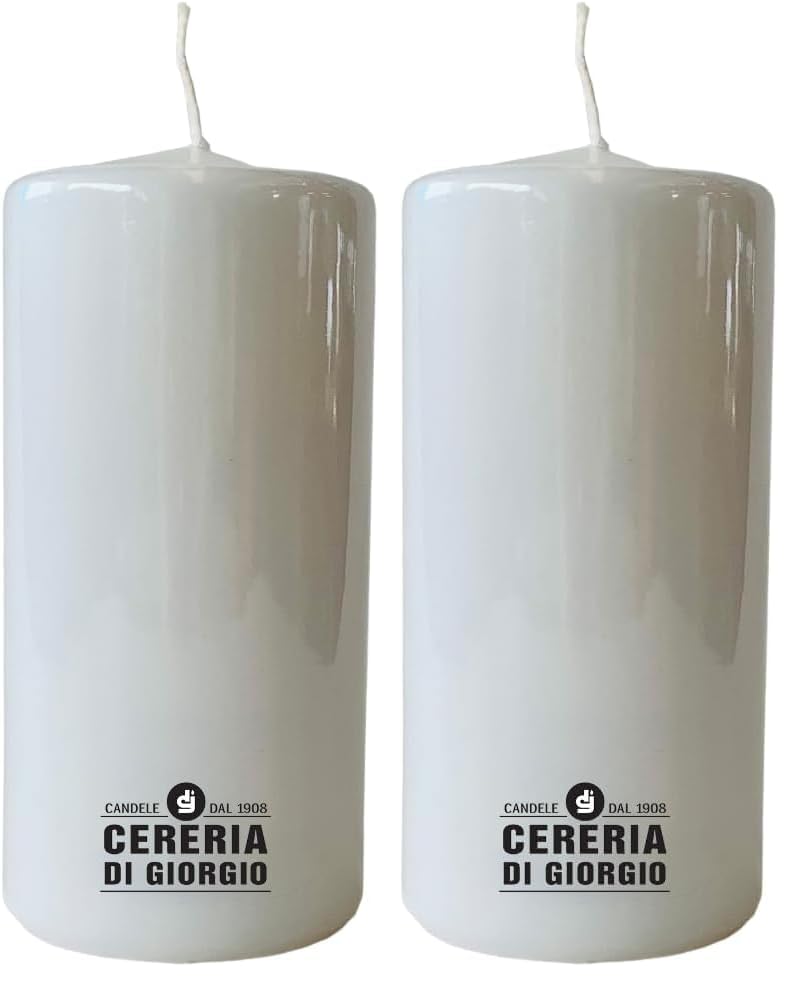 Bougie blanc 7x15 cm lot de 2 pour décoration de table