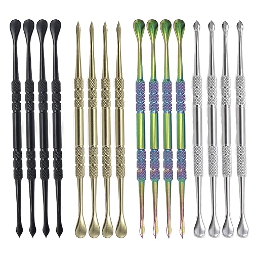 Joyangy 16-Pack Multicolor Wax Carving Tools Set Stainless Steel Double-Ended Sculpting Spoons and Carving Pens 4.6 inch Wax Scoop Tool Ideal for Clay and Wax Art (Rainbow Black Silver Gold)