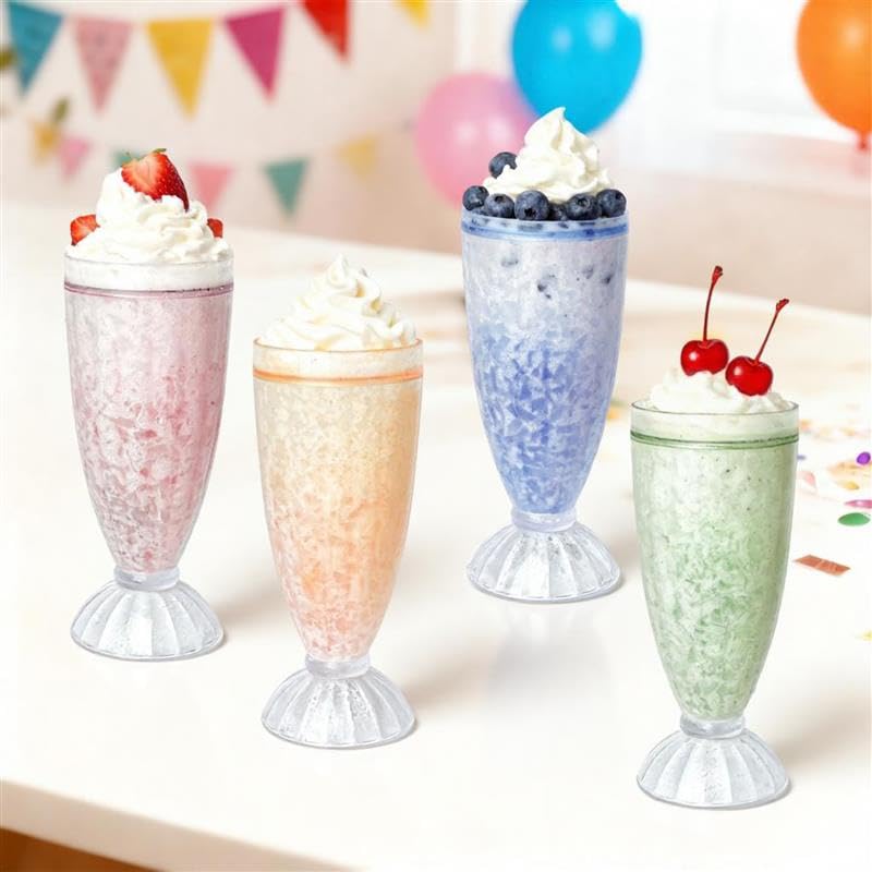 Image of Lily's Home Frosted Freezer Milkshake Glasses, 12 oz Set of 4 - Double Wall Insulated Acrylic with Liquid Gel for Root Beer Floats, Smoothies & Ice Cream Sodas, Home Bar, Kitchen, Party & Dessert Shop