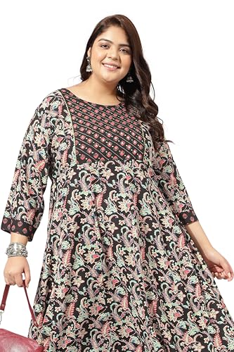 Image of MIRCHI FASHION Women Cotton Regular Plus Size Embroidered Printed Anarkali Kurti