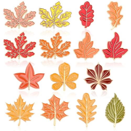 SANNIX 15Pcs Fall Pins Fall Leaf Pin Thanksgiving Enamel Lapel Pins Autumn Maple Leaf Brooches Badges for Party Favors Backpacks Bags Hats Holiday Accessories